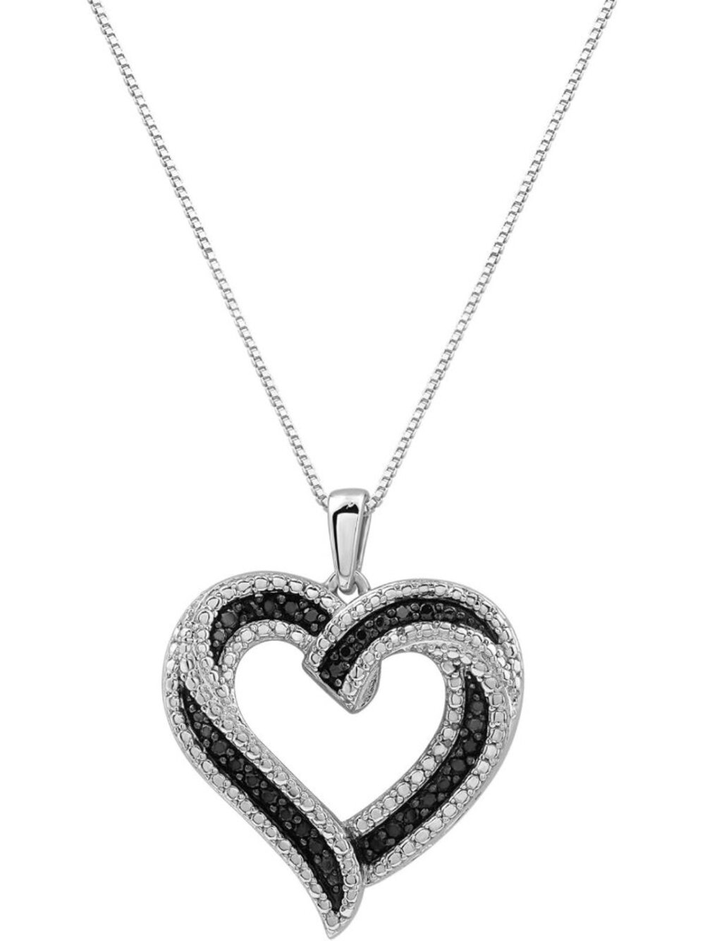 Elegant Sterling Silver Necklace with Black Diamond Heart Pendant, 18" Chain